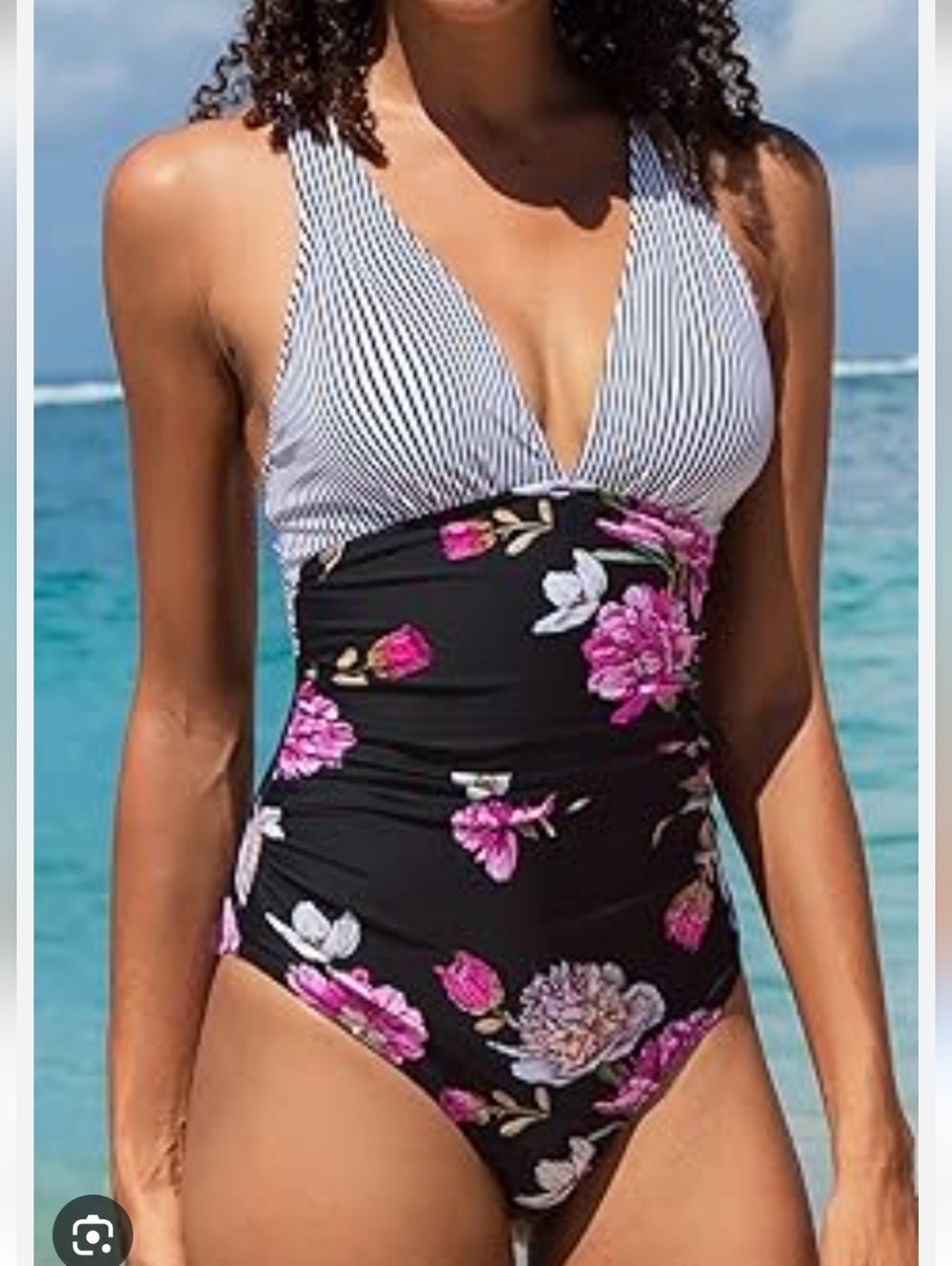 Cupshe Floral Vneck Tummy Control Crossback Swimsuit NWT
